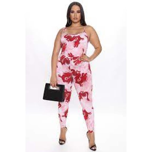 Fashion Nova Pants & Jumpsuits Fashion Nova Drastic Drama Jumpsuit Dragon Pink Red Y2k X New